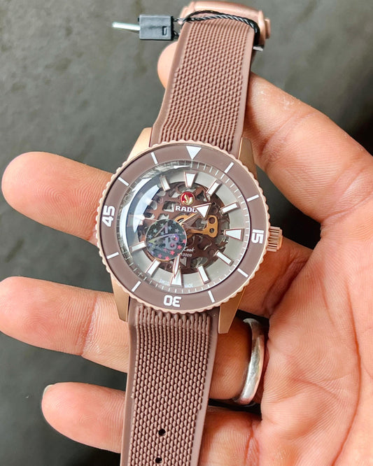 R*DO HIGH PREMIUM QUALITY AUTOMATIC MACHINE WITH BROWN FIBER BELT & MAAT COPPER CASE OPEN DIAL FOR HIM